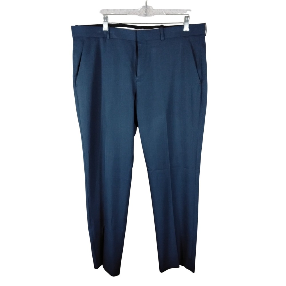 Perry Ellis Portfolio Dress Pants Blue Modern Fit Sharkskin 34x30 Slacks